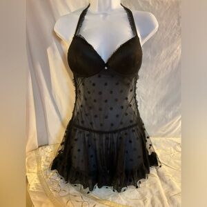 SeductiveWear black polka dot lace open back sexy nightie size M